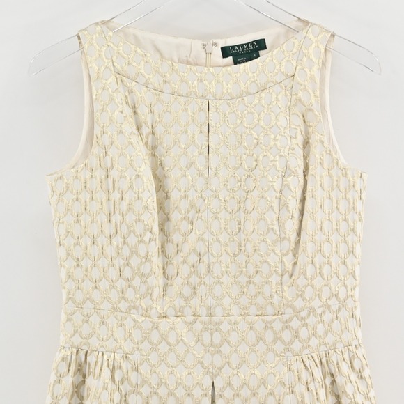 Ralph Lauren Metallic Pleated Dress Size 6 Gold Fit Flare Sleeveless Party LRL - Picture 10 of 14